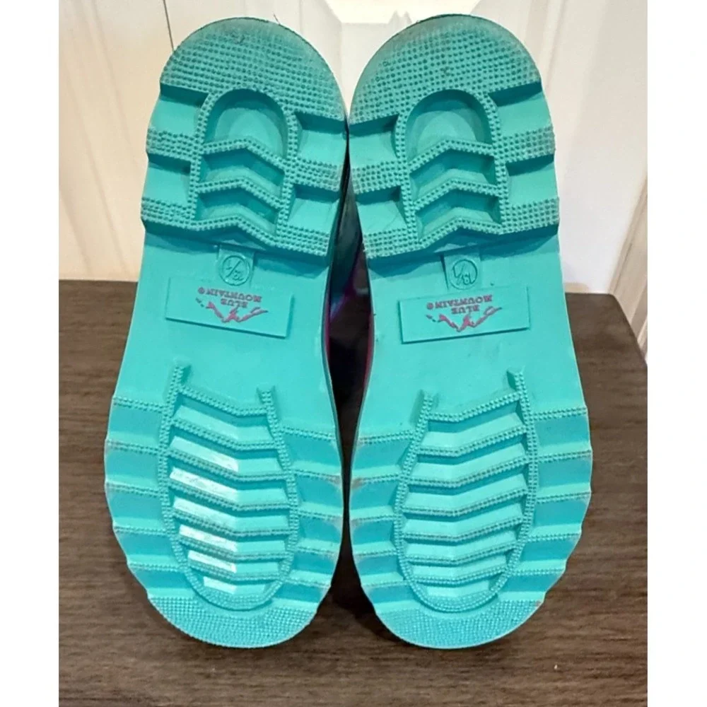 Blue Mountain Kids Unicorn Rainbow Rain Boots Size 13T Aqua Pink Waterproof